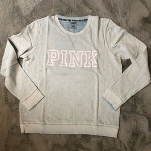 Victoria’s Secret PINK Lightweight Classic Logo Crew Sweatshirt Sky Blue L NWT
